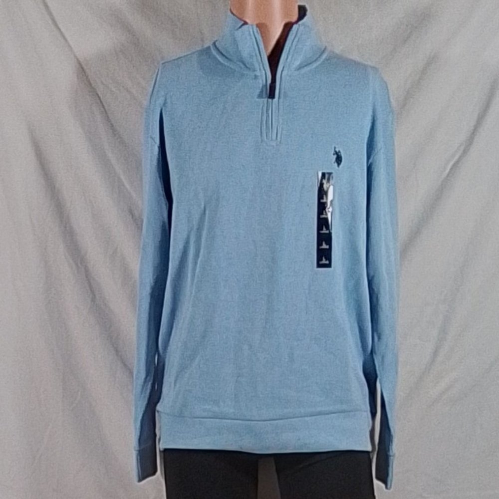 Men's U.S. Polo Assn. High Neck LS 1/4 Zip Pullover - Soft Blue - L - NWT